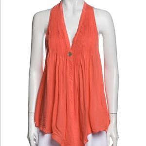 Elizabeth & James Orange Sleeveless Pintuck Top Small